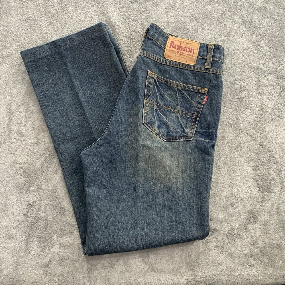 Vintage Bobson Jeans Mens Size 30x29” Japanese Denim Blue Whiskers Fade Y2K
